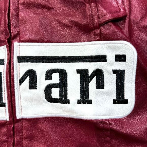 FERRARI Vintage Ferrari Maroon Red Faux Leather Mini Skirt Belted Logo Patch Y2K - Picture 3 of 8